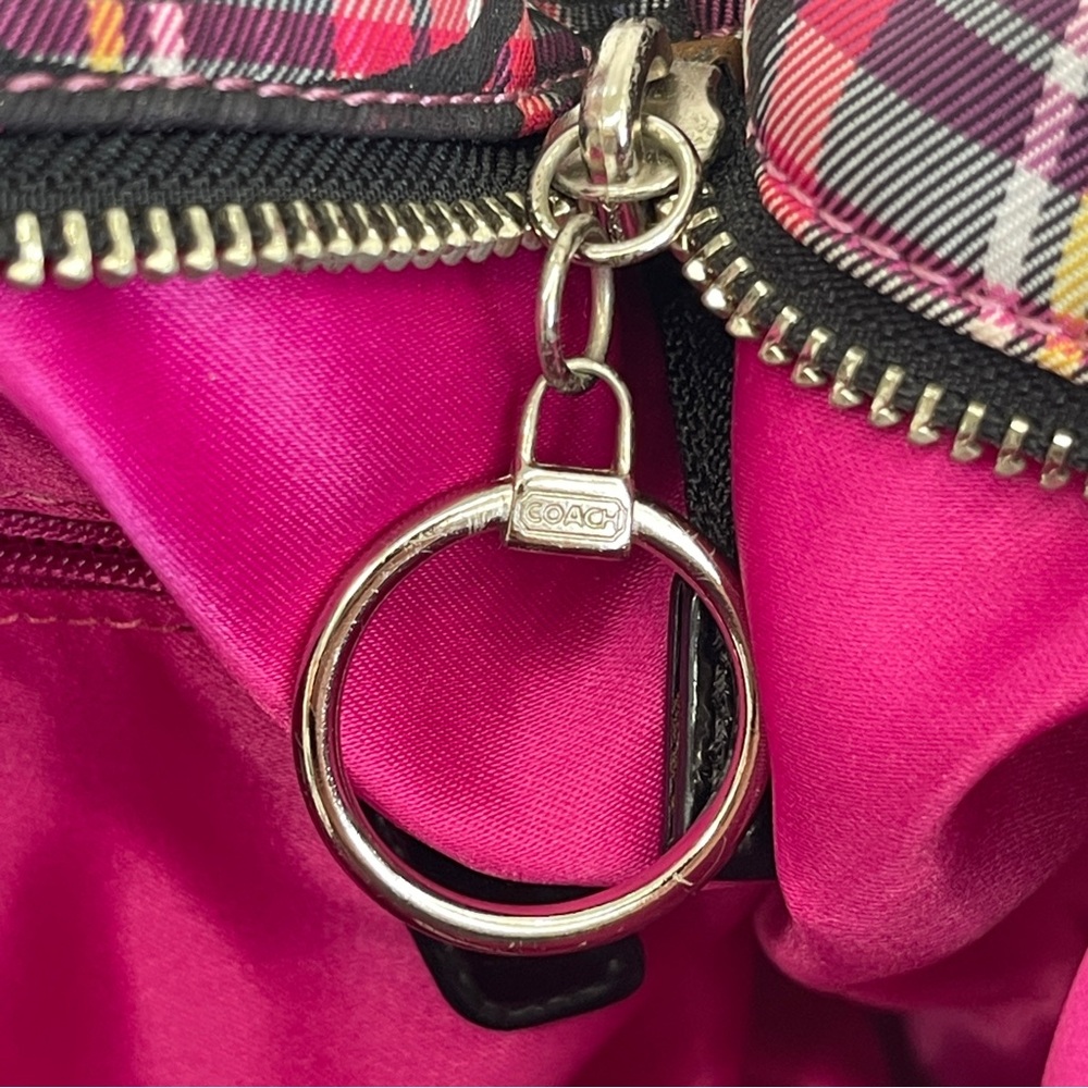 Coach Pink Plaid Signature Tote with Navy Trim - Picture 12 of 14